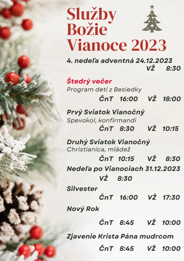 Služby Božie počas vianočných sviatkov 2023